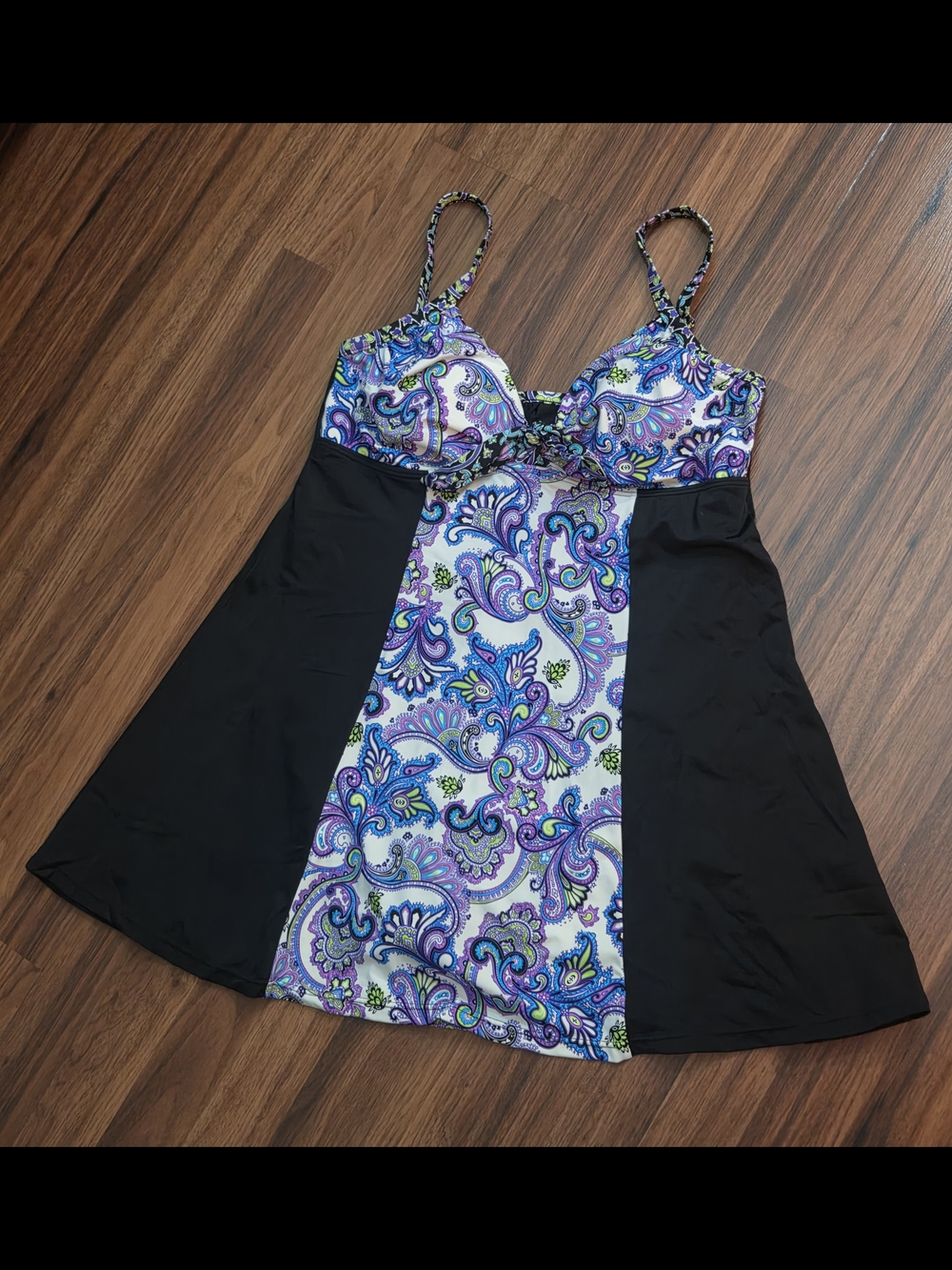 Paisley Panel Swimdress with Black Side Skirt